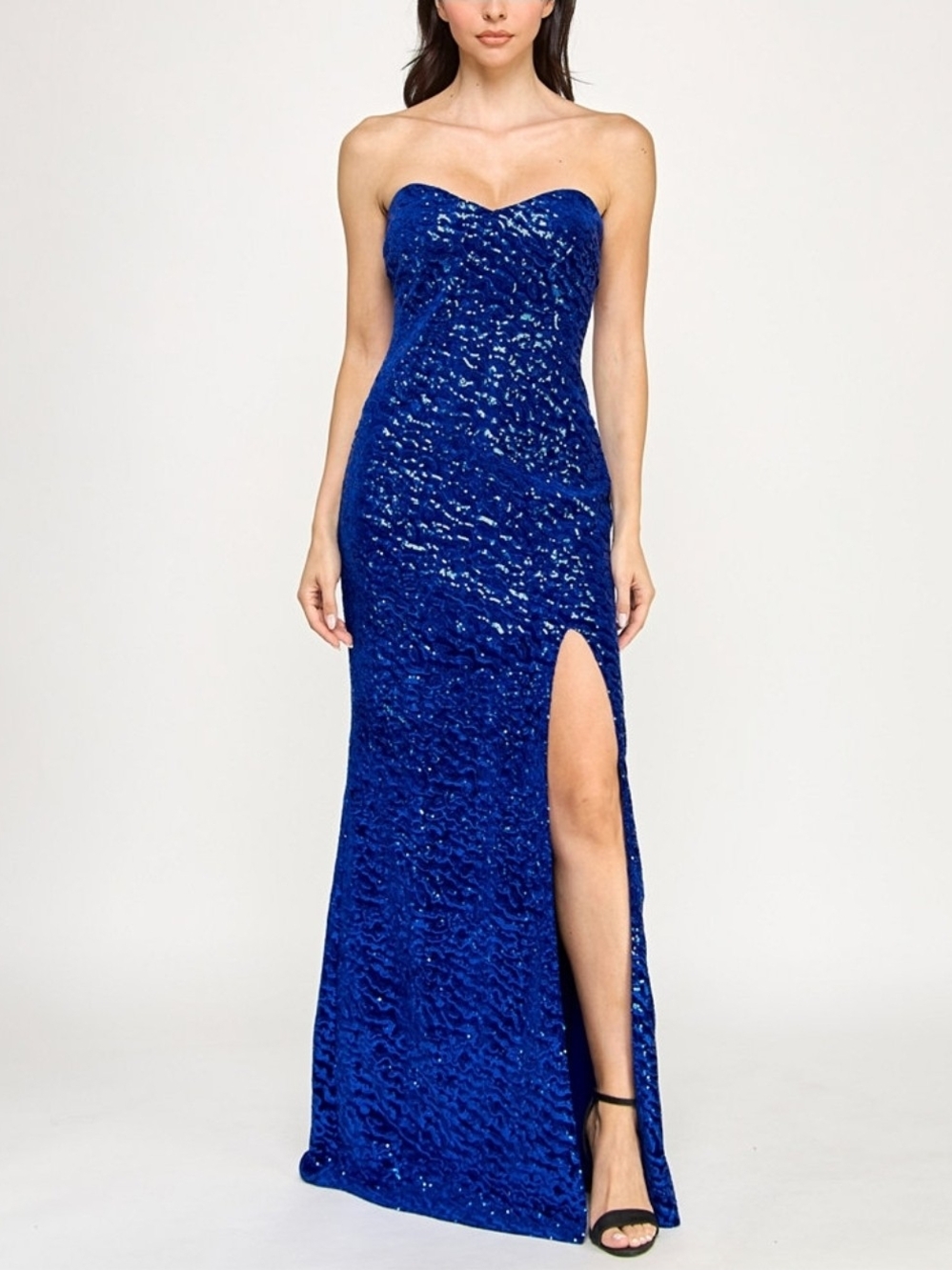 Strapless Sequin Evening Gown in Cobalt Blue Junior's Tube Prom Size S Bra